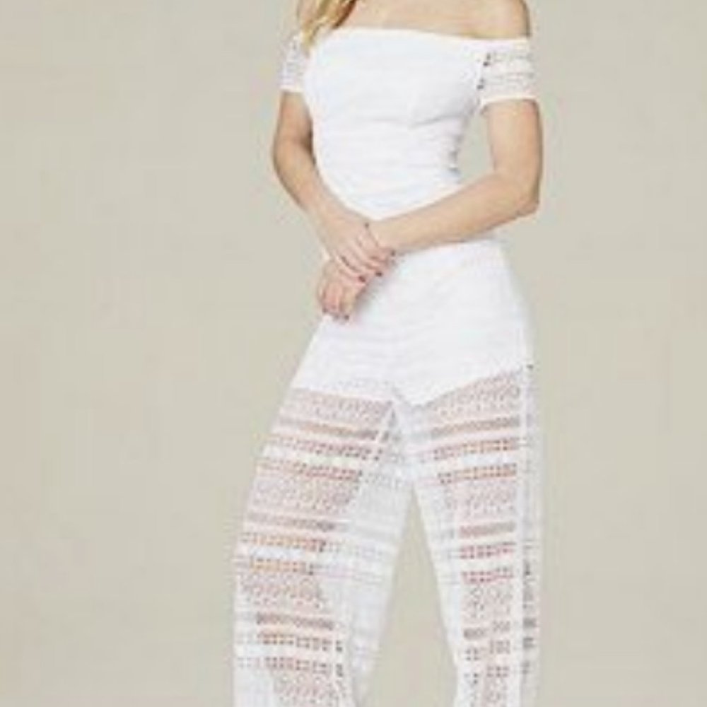 BEBE Hannah Off Shoulder Lace Jumpsuit